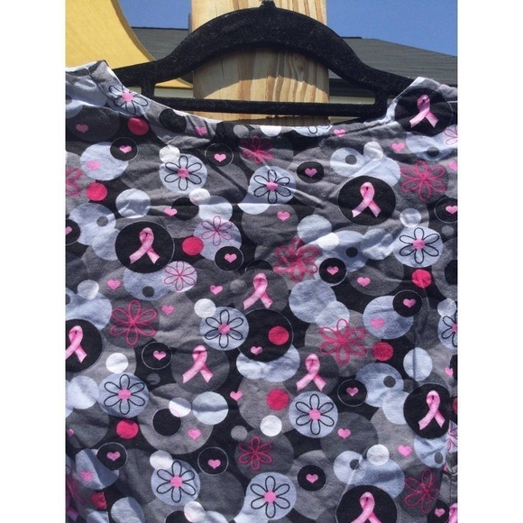 White cross m medium grey scrubs top womens nurse medical pink ribbon komen - Picture 12 of 13